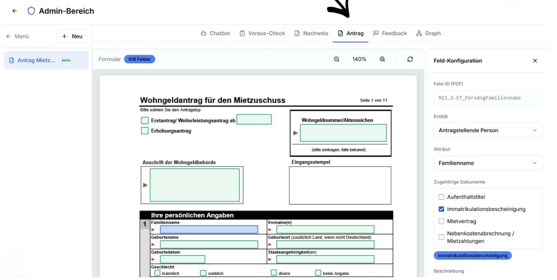 Feldübersicht im Admin-Panel